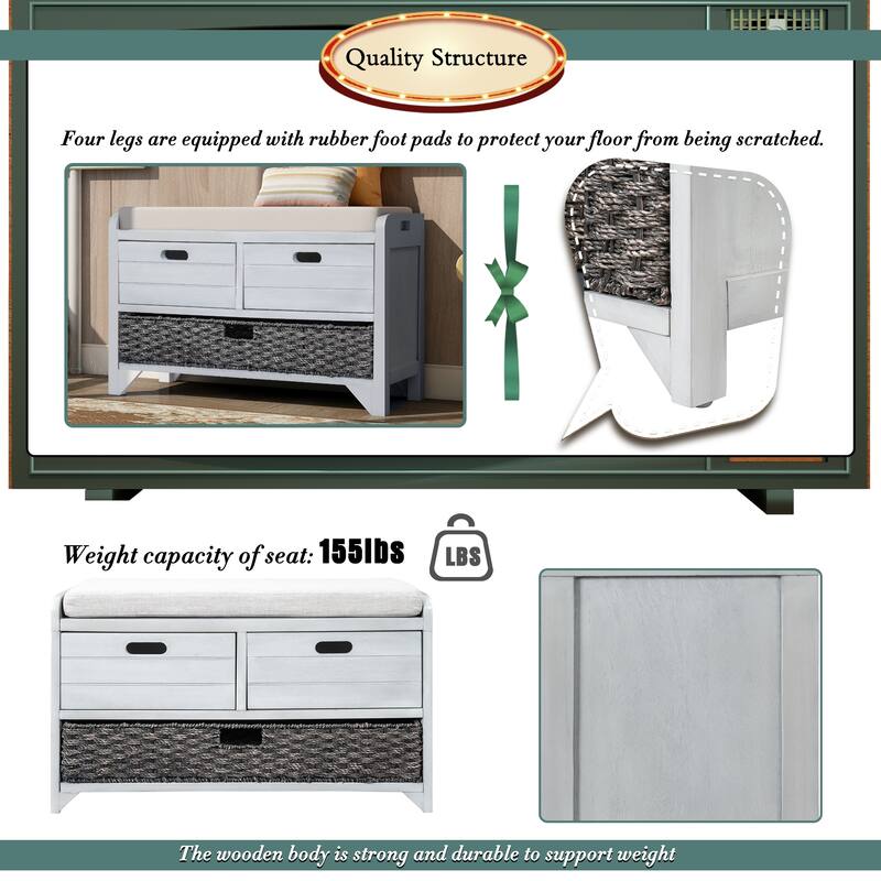 Storage Bench Entryway Bench Shoe Bench with Cushion