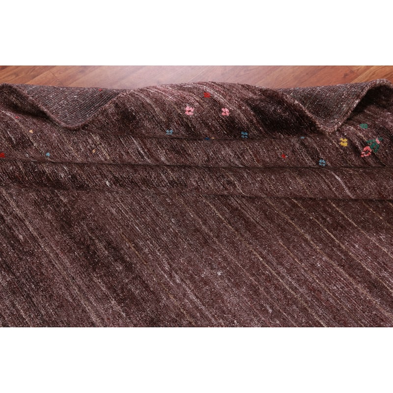 Hand Knotted Oriental Viscose Silk Carpet Tribal Stripe Brown Gabbeh Area Rug - 9' 10'' X 8' 2''