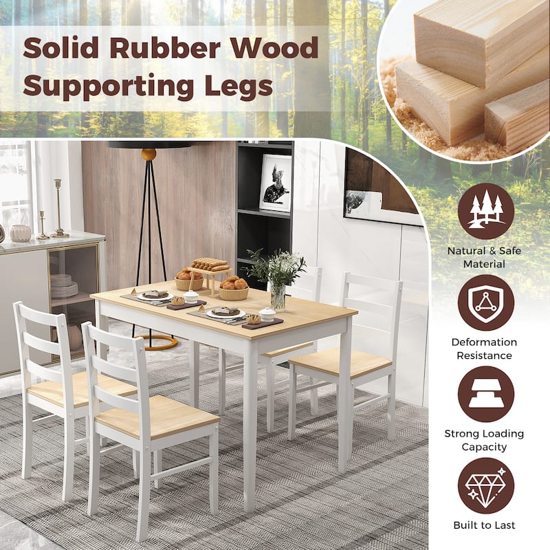 5-Piece Wooden Dining Set with Rubber Wood Table and 4 Chairs Comfortable Seating for Small Spaces