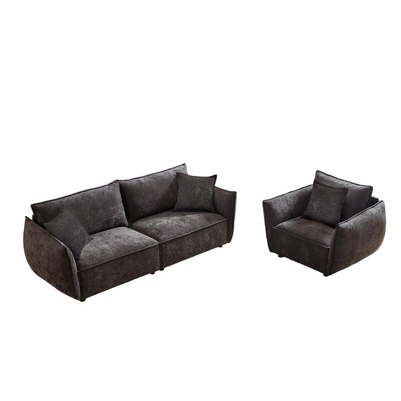 3-Seater + 1-Seater Sofa Combo - Linen Upholstery with Decorative Pillows