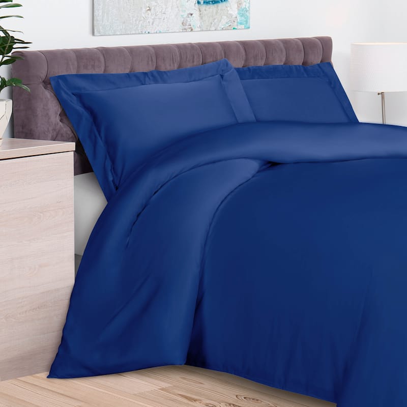Superior 300 Thread Count Rayon From Bamboo Solid Duvet Cover Set - Smoke Blue - Full - Queen