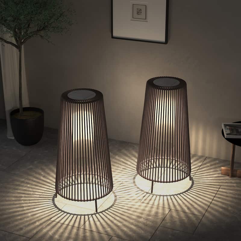 2 Pack Patio Floor Lamp Waterproof Solar Light - Light Brown(2Pack)