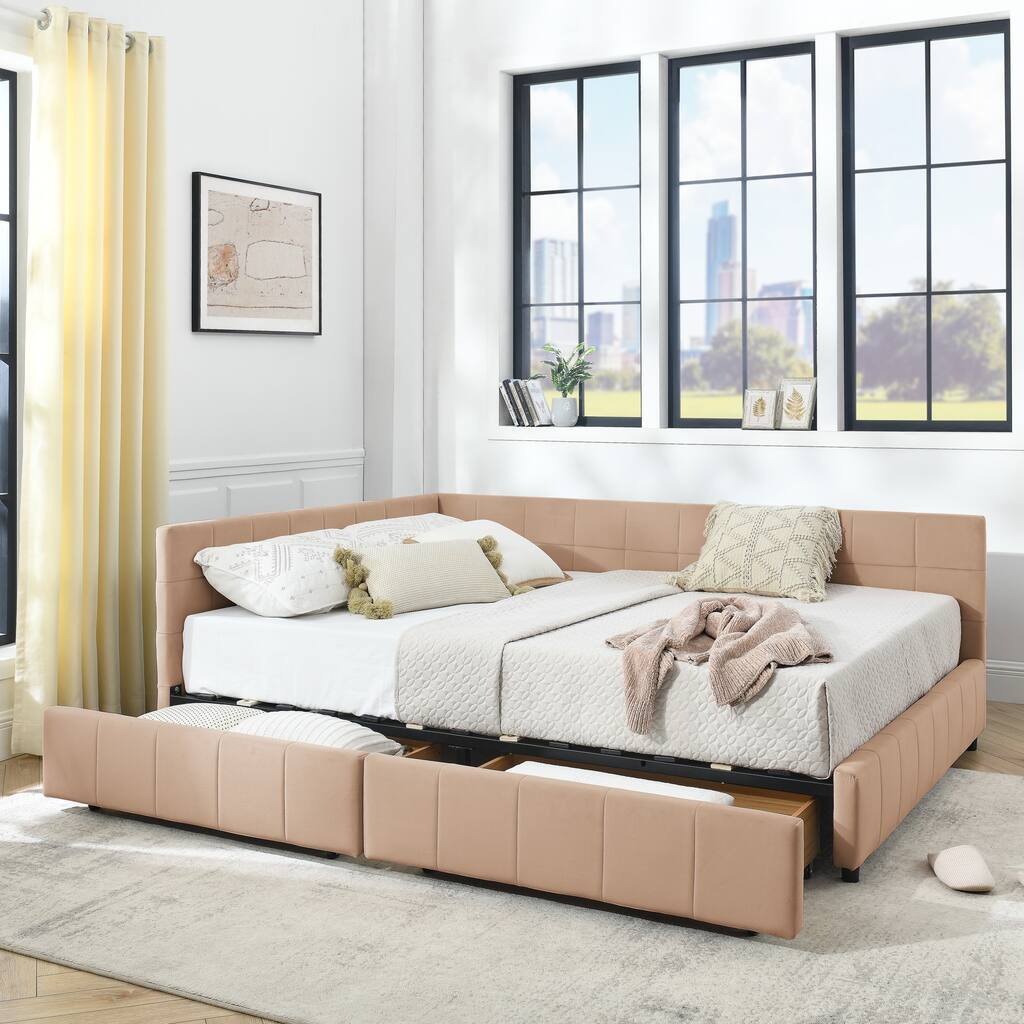 Roomfitters Queen Upholstered Storage Sofa Bed Frame with Backrest and Armrests, Velvet Platform Bed