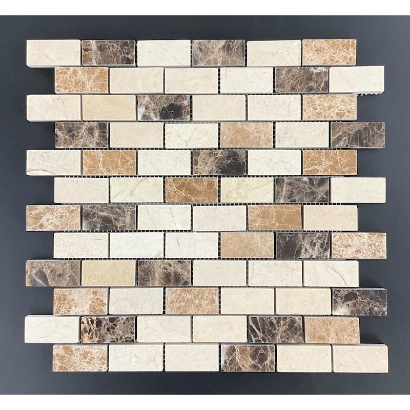 Mix Natural Marble 1 x 2 Marble Wall and Floor Mosaic - Case (10 Sheets)