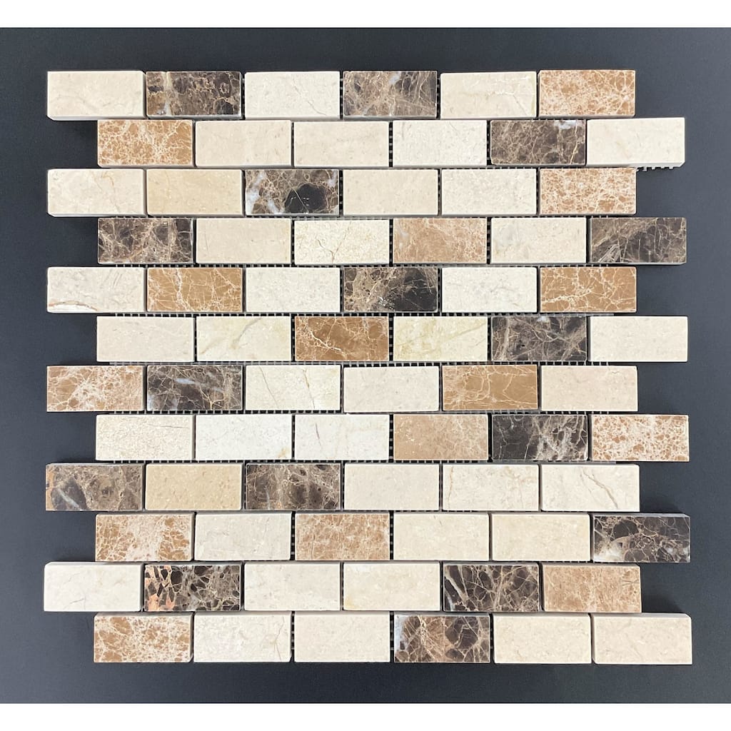 Mix Natural Marble 1 x 2 Marble Wall and Floor Mosaic - Case (10 Sheets)