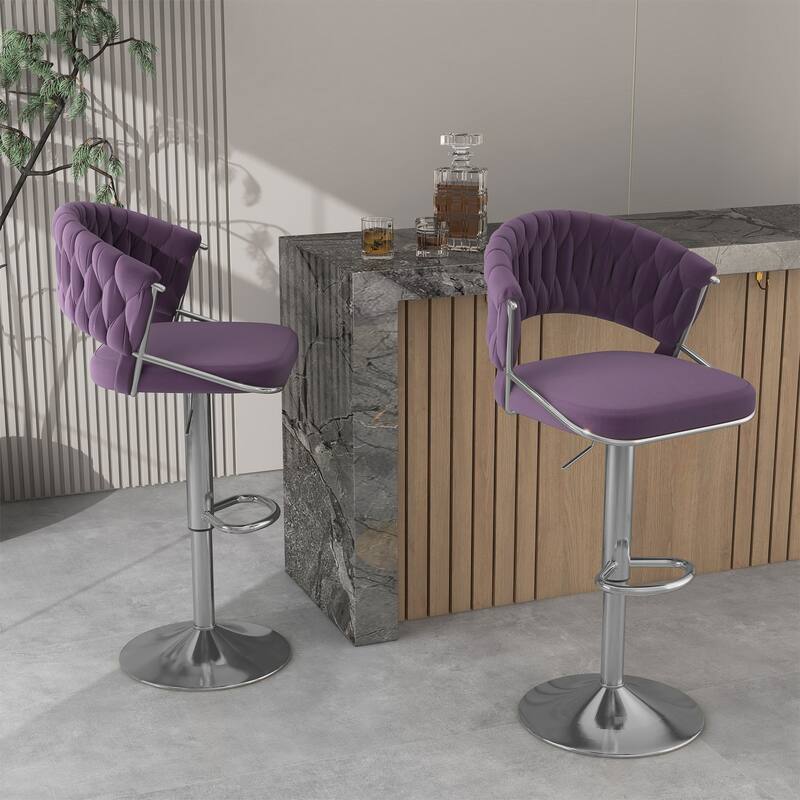 Modern Velvet Counter Bar Stools with Backs(Set of 2)