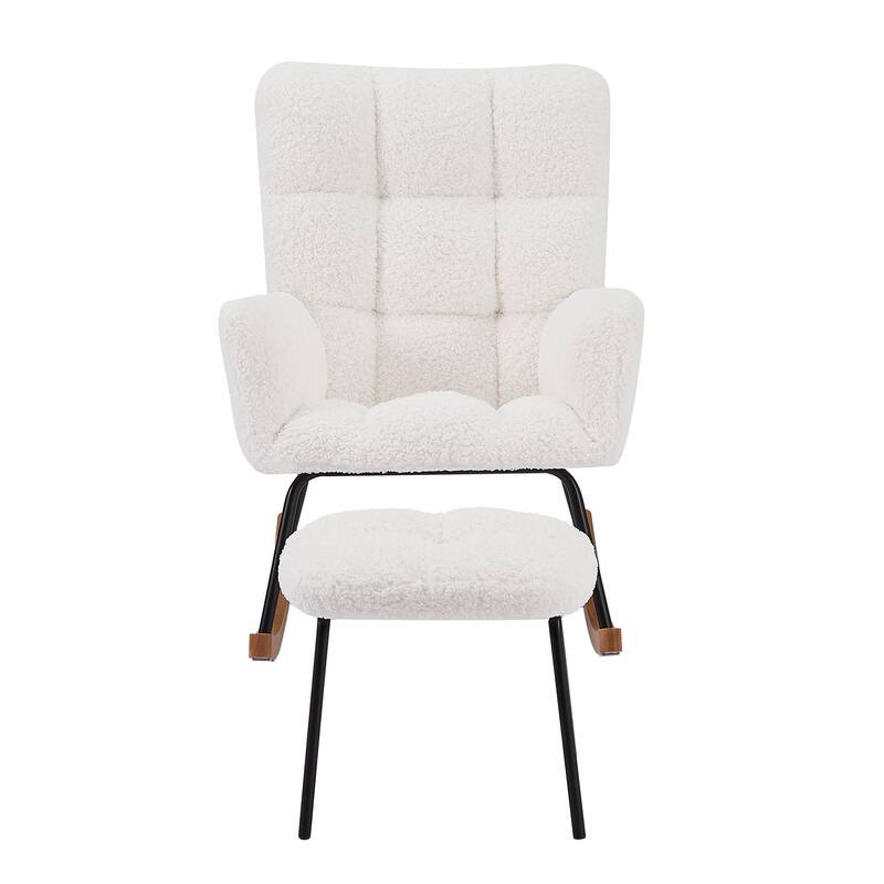 Modern High Backrest Rocking Armchair with Ottoman