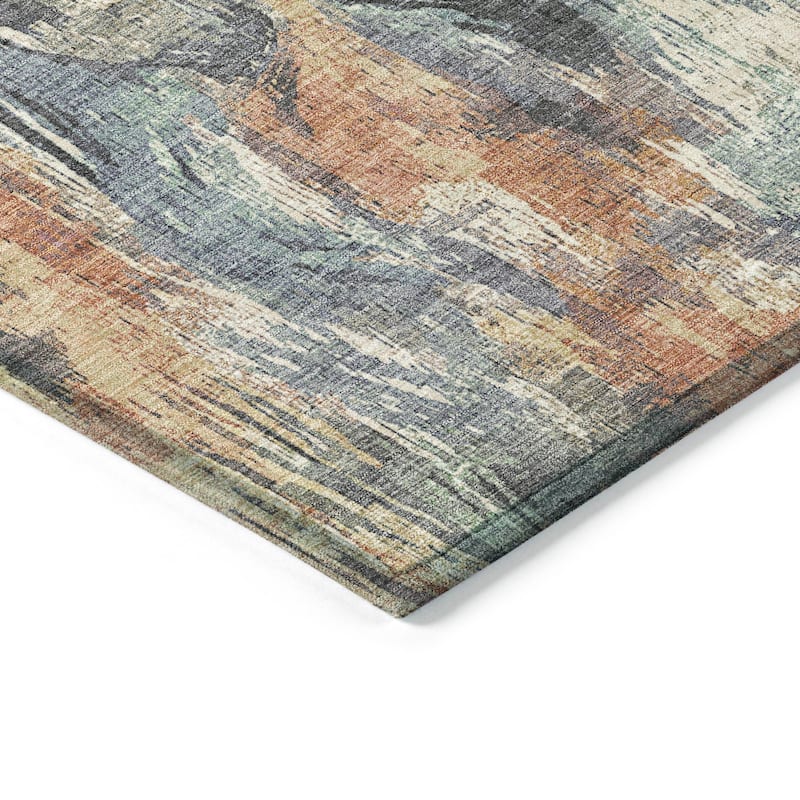 Machine Washable Indoor/ Outdoor Brushstrokes Modern Chantille Rug