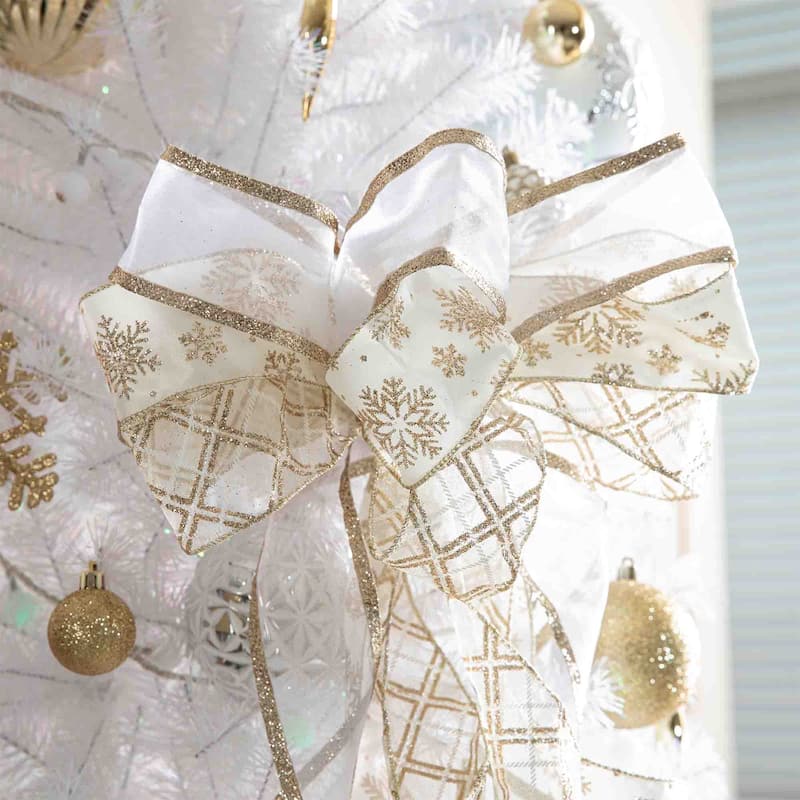Glitzhome 191-Piece Glitter Ribbon Bow Gold Silver Ball Shatterproof Ornaments Xmas Tree Decor