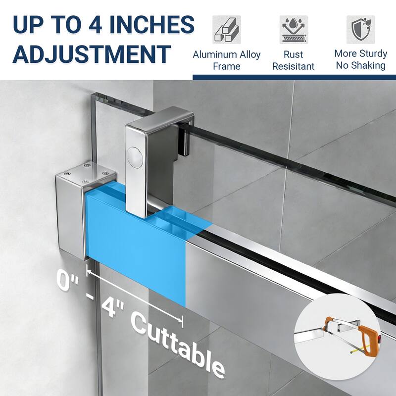ABRUZZO 56-60" W x 76" H Frameless Soft-Closing Single Sliding Shower Door 1/4" (6mm) Explosion-Proof Tempered Glass