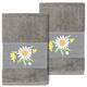 Authentic Hotel and Spa 100% Turkish Cotton Daisy 2PC Embellished Hand Towel Set - Dark Gray