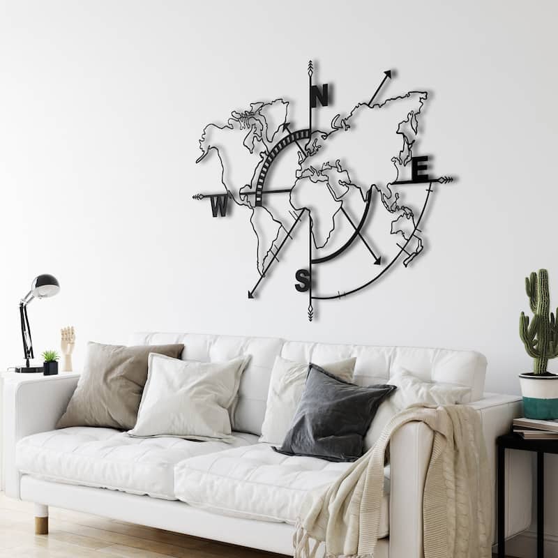 World Map Metal Wall Decor for Home and Outside - Wall-Mounted Geometric Wall Art Decor