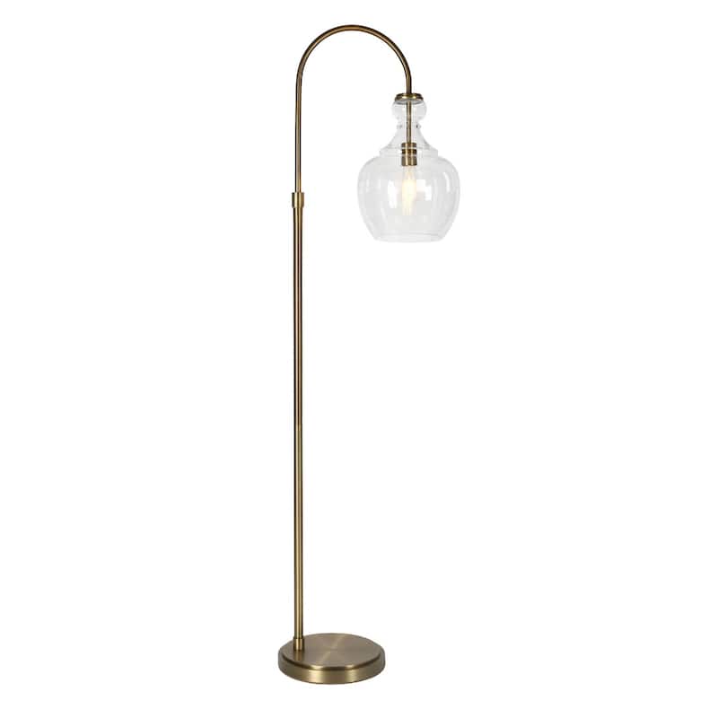 Metal Arched Floor Lamp with Dome Glass Shade and Foot Switch - 19” x 12” x 70” (D x W x H)