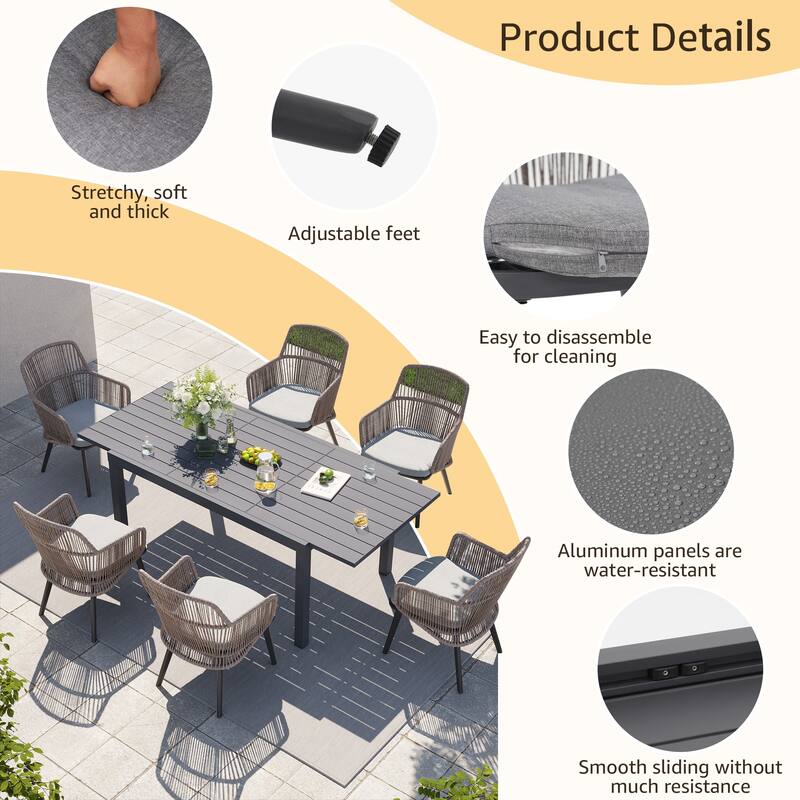 Outdoor Patio Dining Set Dining Chairs and Extendable Dining Table (7-Piece Set)