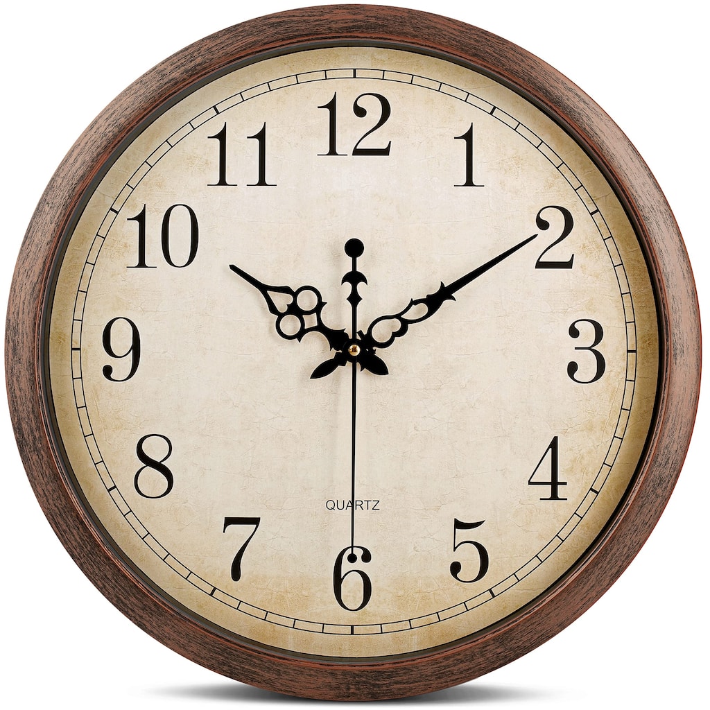 Vintage Brown Wall Clock Silent Non Ticking 16 Inch Extra Large Quality Quartz Battery Operated Round Decorative Easy to Read