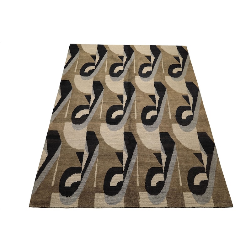 8x10 Tibetano Hand Knotted Wool Moss Modern & Contemporary Plush Pile Art Rug - 8' x 10'