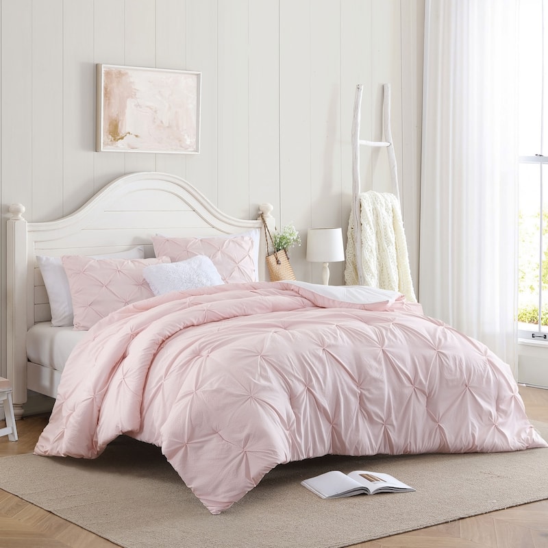 Swift Home 3-Piece Printed Stripe Pintuck Bedding Comforter Set