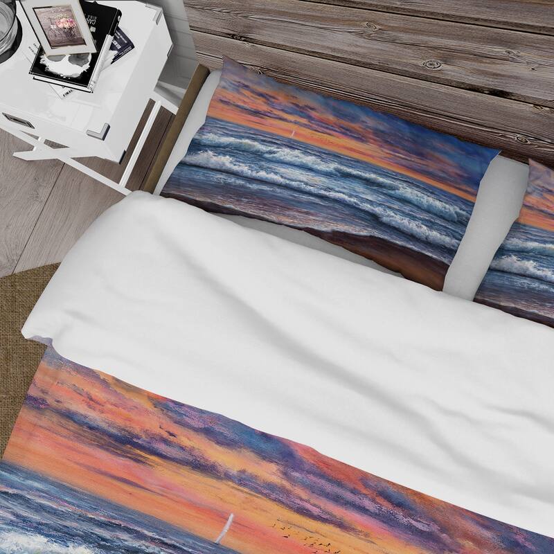 Designart 'Sunset Over The Blue Ocean II' Nautical & Coastal Duvet Cover Set