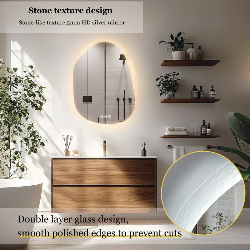 Irregular Crystal Edge Smart LED Bathroom Mirror 3 Colors Dimmable Light