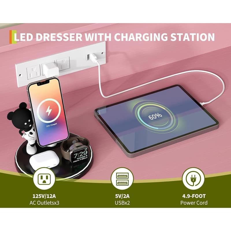 9-Drawer Dresser for Bedroom with Charging Station & RGB Lights