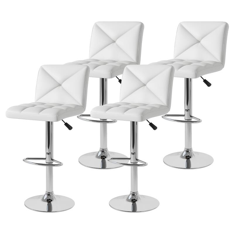 Gymax 4 PCS Bar Stools PU Leather Swivel Bar Chairs Height Adjustable - White