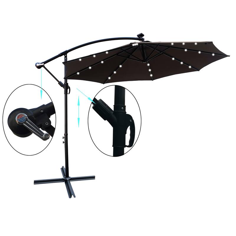 10ft Outdoor Patio Umbrella Waterproof Solar Powered LED Lighted
