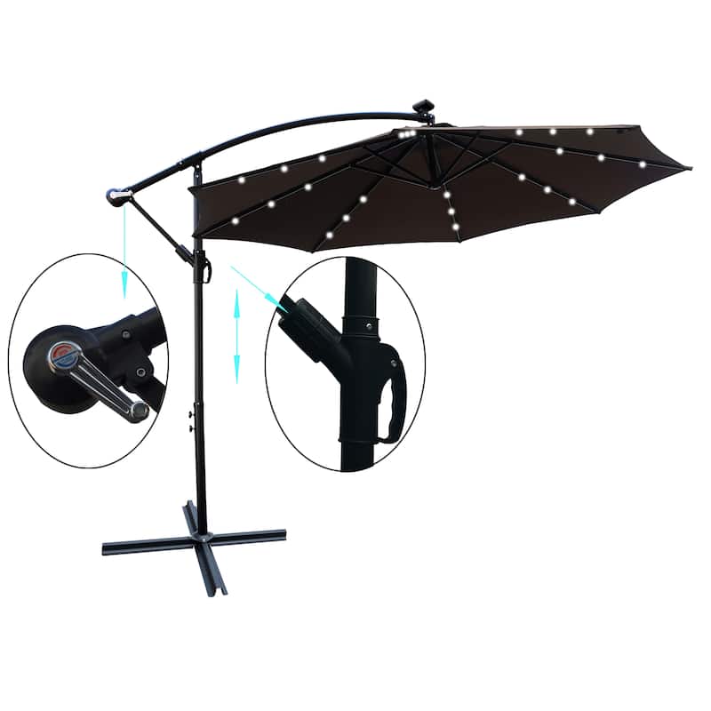 10ft Solar LED Patio Umbrella with Crank, Waterproof Sun Shade for Garden, Pool & Deck