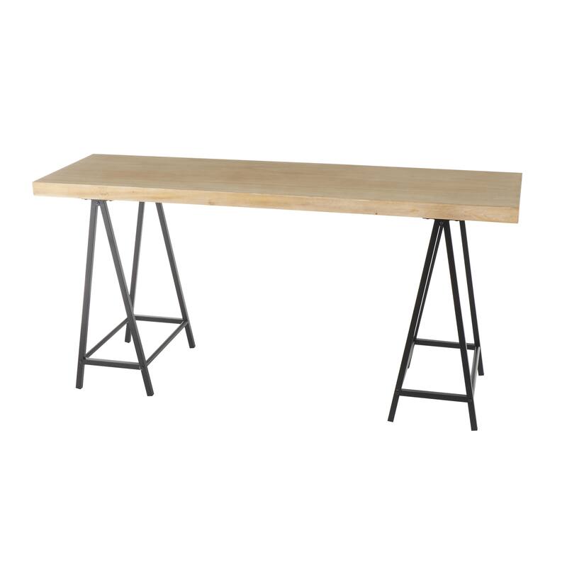 Wooden Rectangular Console Table with Black Metal Supports - Brown - Roche River Decor