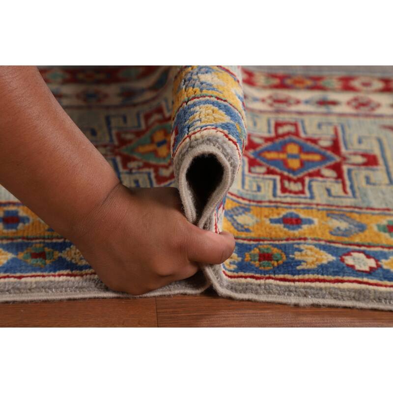 Gray Kazak Area Rug Handmade Wool Carpet - 8'1" x 12'4"