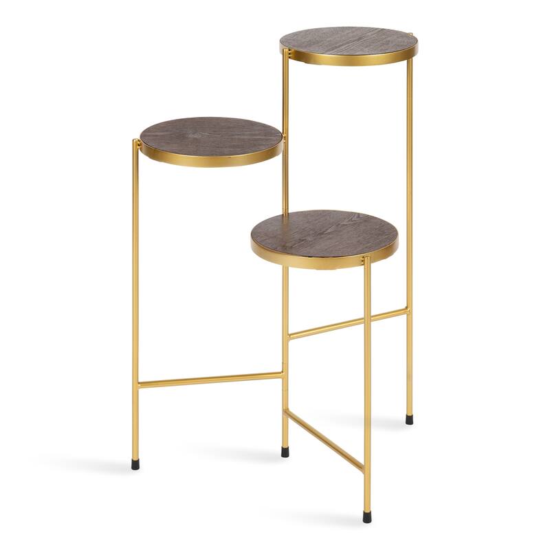 Kate and Laurel Fields Tri-Level Metal Plant Stand - 10x10x30 - Walnut Brown