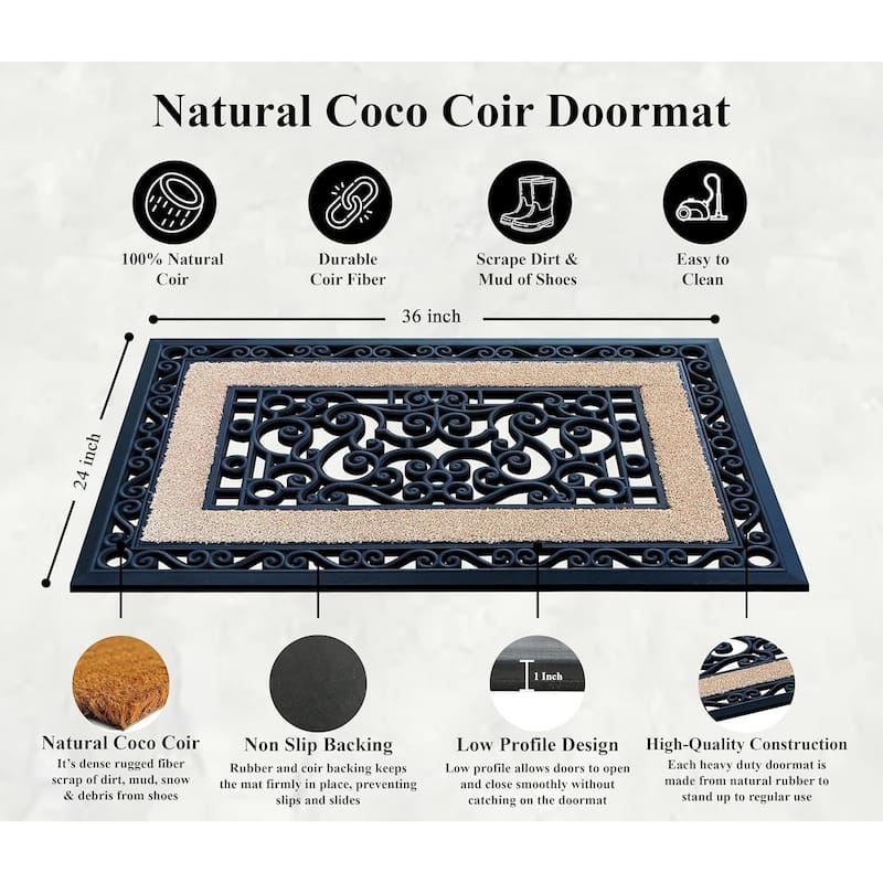 A1HC Natural Coir and Rubber Modern Indoor/Outdoor Grill Doormat