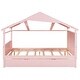 preview thumbnail 8 of 15, Pink Full Size Solid Wood House Bed with Trundle & Storage