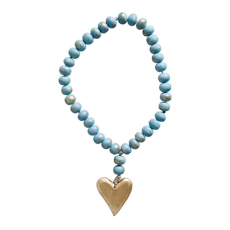 Mango Wood Bead Strand with Gold Heart Pendant - 22.0"L x 1.0"W x 1.0"H