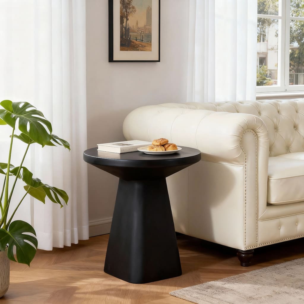 Christopher Knight Home - 18.00'' Industrial-Style Tapered Pedestal Concrete Accent Side Table with Smooth Matte Round Top