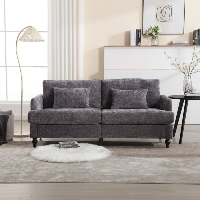 Gray Loveseat Sofa with 2 Pillows, Decorative Sofa with Removable Cushions, Upholstered Armsofa with Solid Wood Frame