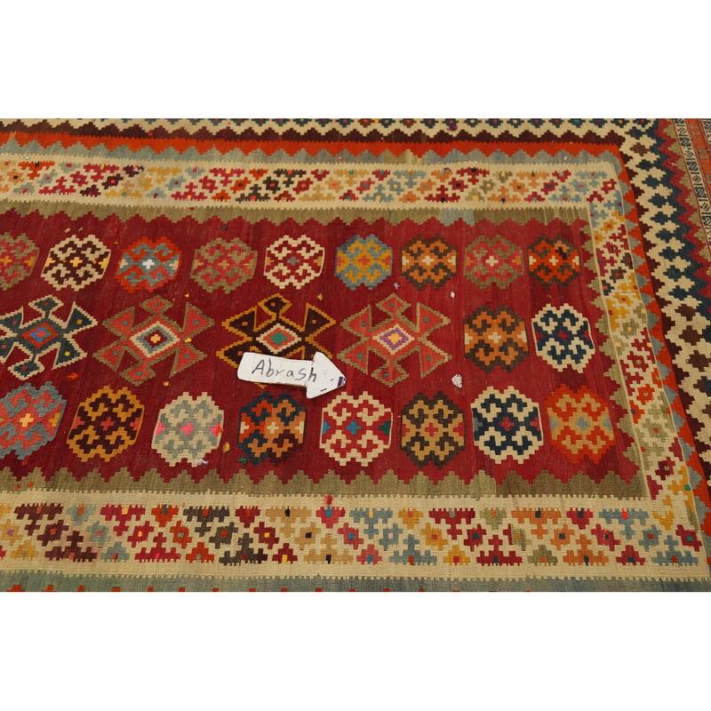 Red Kilim Qashqai Persian Vintage Area Rug Handmade Tribal Wool Carpet - 4'8"x 7'8"