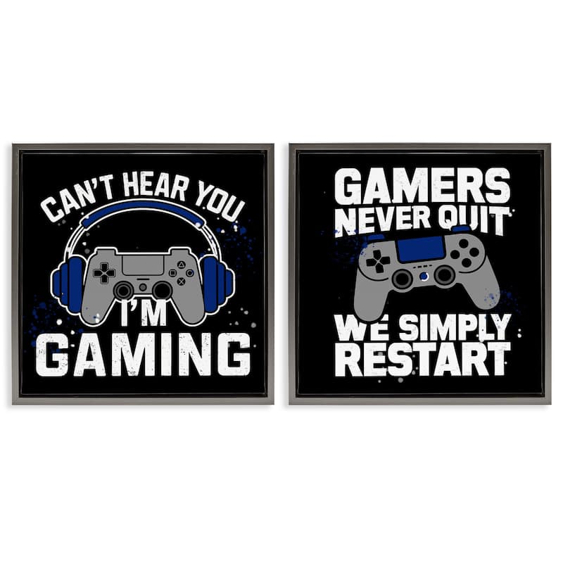 Stupell Hardcore Gamer Expressions Framed Floater Canvas Wall Art Design By Kim Allen (Set of 2) - 25 x 25 - Grey