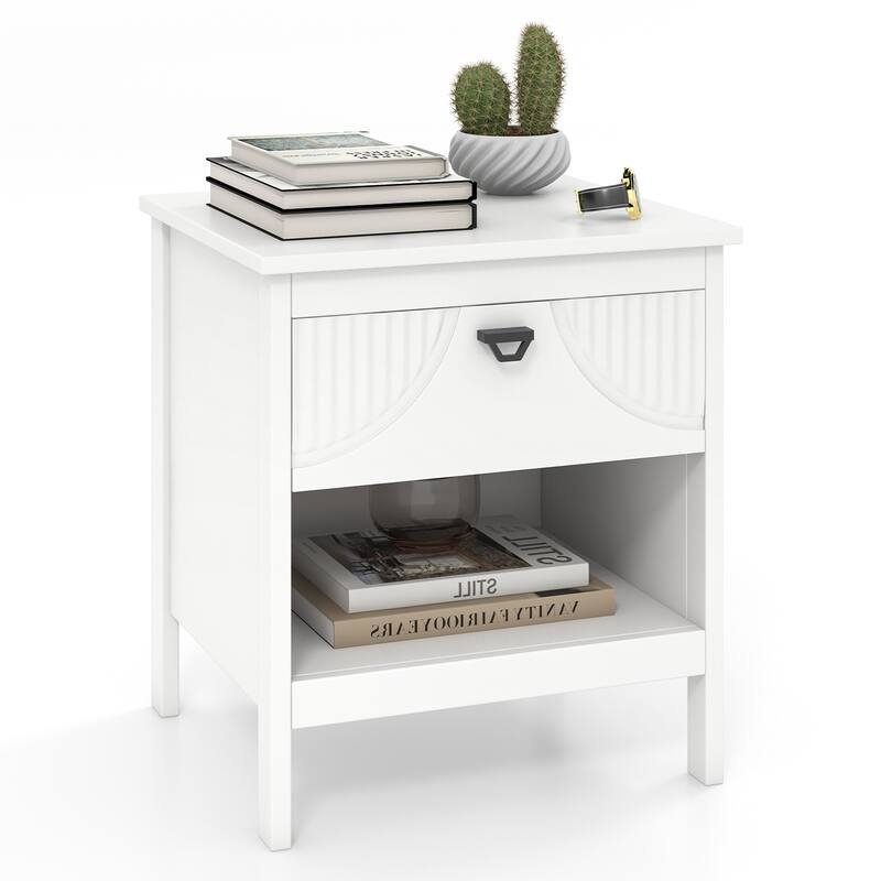 Gymax 2-tier End Table Drawer w/ Open Storage Shelf 2 Tiers Nightstand - White - MDF