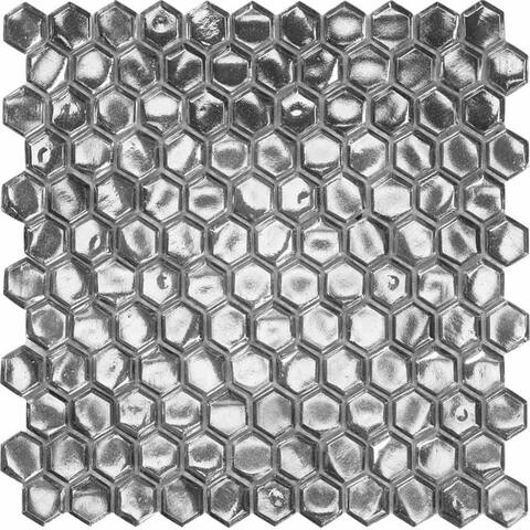 Apollo Tile 10 pack 10.8-in x 11.5-in Glossy Silver Hexagon Honed Glass Mosaic Floor and Wall Tile (8.63 Sq ft/case)