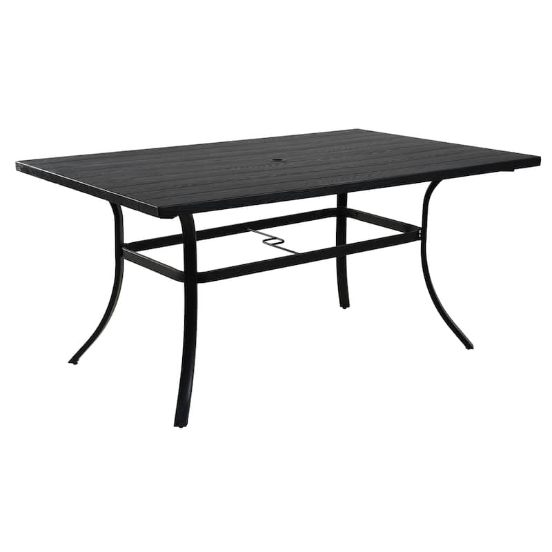 Outdoor 66-Inch Rectangle Dining Table Weather-Resistant Picnic Table with Umbrella Hole