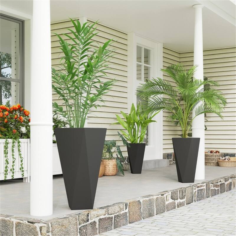 3-Piece Stackable Garden Bed Planter with Drainage Holes - Large - Black