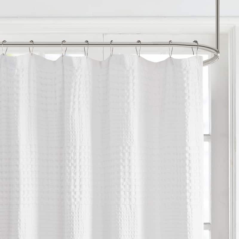 White 100 Cotton Waffle Patterned Shower Curtain