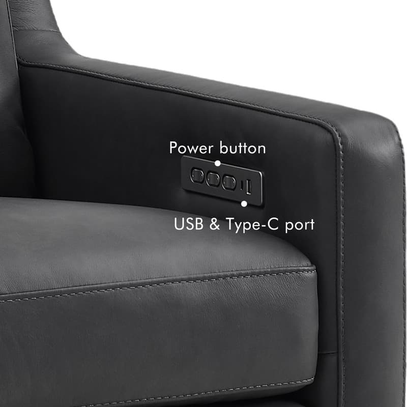 Genuine Leather Recliner Sofa 56" Triple-Motor Power Zero-Wall Reclining Loveseat with USB&USB-C Port