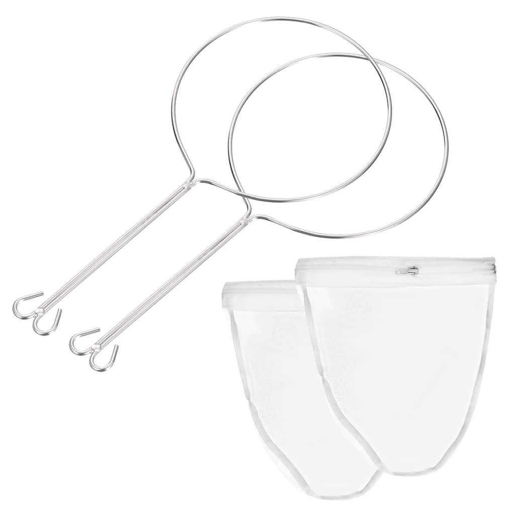Mesh Strainer Bag, 2pcs Nylon Filter Bag w Handle, Small Nut Milk Bag - White