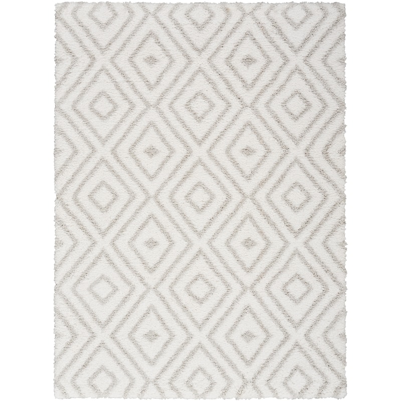 Nourison Modern Shag Indoor only Cream / Ivory Diamond Area Rug - 5' 3" x 7'