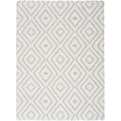 Nourison Modern Shag Indoor only Cream / Ivory Diamond Area Rug - 5' 3" x 7'