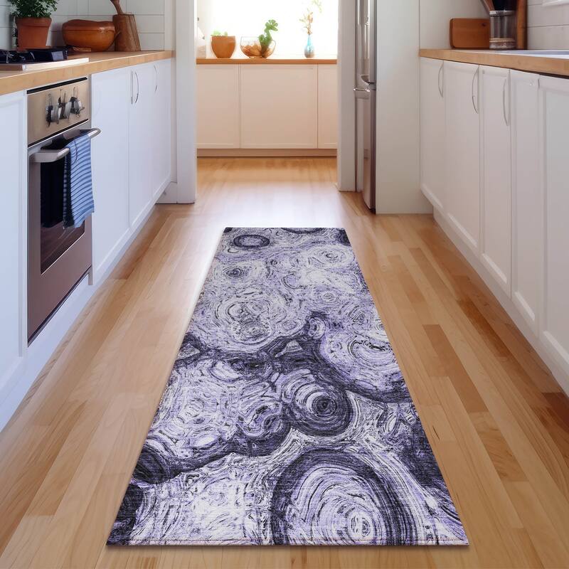 Premium Washable Super Soft Abstract Modern Mayfield Rug - Purple - 2' 3" x 7' 6" - Runner