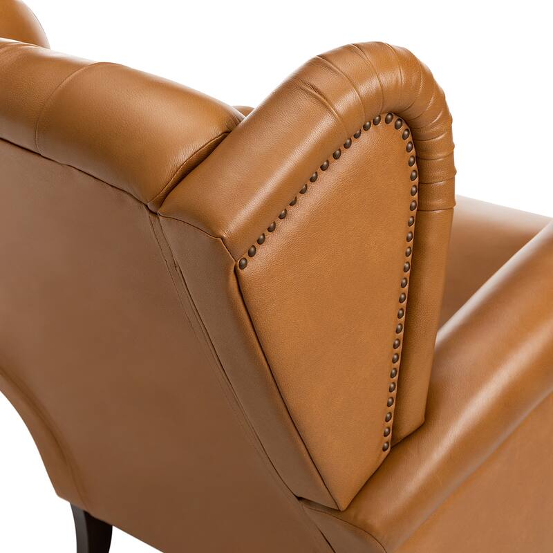 Alex Classic Wingback Leather Armchair with Nailhead Trim Set of 2 by HULALA HOME