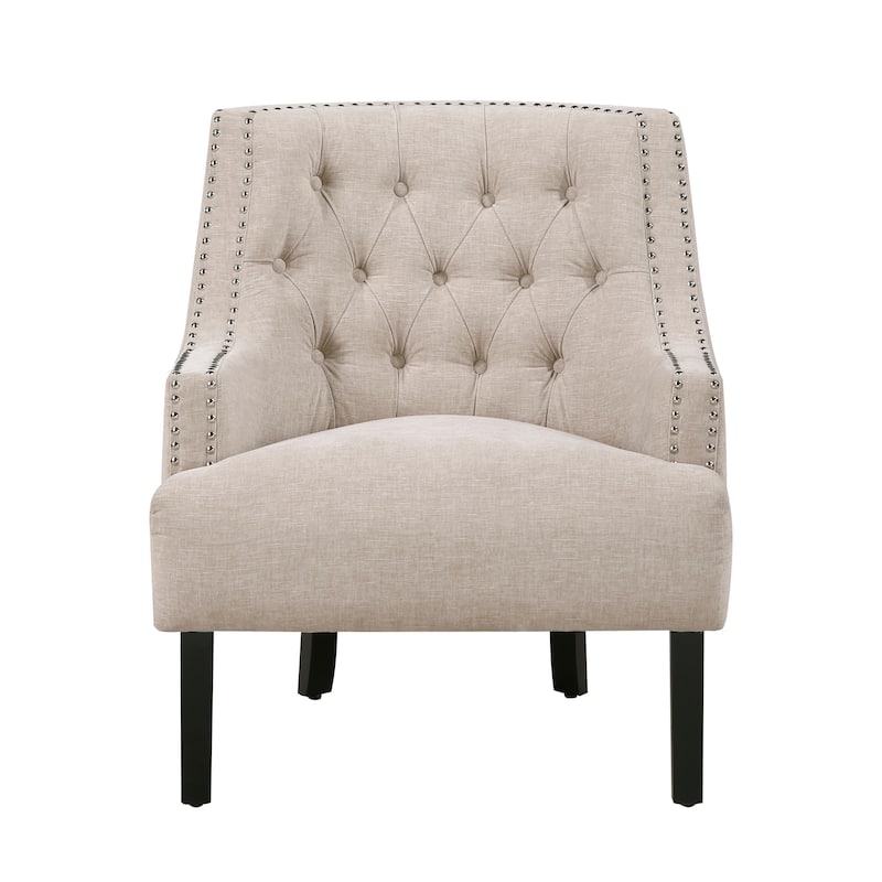 Beige Multi Chenille Upholstered Accent Chair with Button-Tufted Back