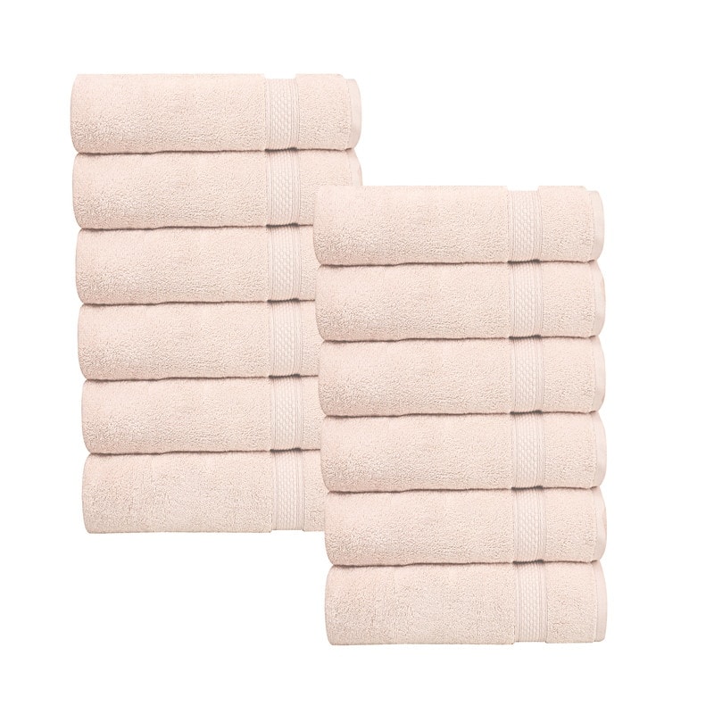 A1HC Wash Cloth Set, 500 GSM 100% Ring Spun Cotton, Oeko-Tex Green Certified, Zero Twist, Quick Dry & Highly Absorbent - 12 Piece Wash Cloth (13"x13") - Peach Blush